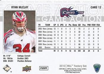 2010 Upper Deck Major League Lacrosse #12 Ryan McClay Back